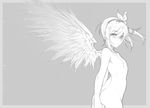  ass cowboy_shot edna_(tales) expressionless flat_chest grey_background greyscale looking_at_viewer monochrome nude short_hair side_ponytail solo sparkle tales_of_(series) tales_of_zestiria tusia wings 
