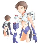  adapted_costume ass brown_hair ebi-rom gloves ikari_shinji male_focus navel neon_genesis_evangelion nipples simple_background solo white_background 