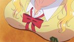  1girl animated animated_gif blonde_hair bouncing_breasts bow breast_press breasts cleavage gyaru-ko large_breasts long_hair oshiete!_gyaru-ko-chan ribbon rubbing school_uniform sweater 