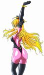  ass blonde_hair blush bodysuit breasts cosplay from_behind g_gundam gloves green_eyes gundam hoshii_miki idolmaster latex latex_gloves latex_suit latex_thighhighs long_hair looking_at_viewer mobile_trace_suit nkz0416 open_mouth rain_mikamura rain_mikamura_(cosplay) shiny shiny_clothes shiny_hair smile solo very_long_hair 