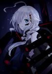 ahoge blue_eyes braid hair_ornament hair_over_one_eye hair_over_shoulder highres kantai_collection looking_at_viewer pale_skin parted_lips remodel_(kantai_collection) shigure_(kantai_collection) shinkaisei-kan single_braid sketch solo torn_clothes upper_body white_hair yukichi_(eikichi) 