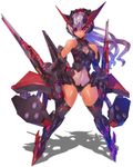  armor armored_boots bare_shoulders boots breasts cleavage cleavage_cutout g.haruka gauntlets gradient_hair headgear leotard long_hair looking_at_viewer medium_breasts multicolored_hair original pink_eyes red_eyes silver_hair solo spread_legs standing thigh_boots thighhighs thighs very_long_hair 