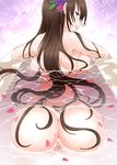  anus ass backboob bathtub breasts brown_hair flower from_behind granblue_fantasy hair_flower hair_flowing_over hair_ornament large_breasts long_hair looking_back naughty_face parted_lips partially_submerged petals petals_on_liquid purple_eyes rose_petals rosetta_(granblue_fantasy) seductive_smile shown smile solo very_long_hair water wet 