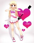  akino_sora blonde_hair blush cheerleader heart heart_hands highres long_hair original pink_eyes skirt solo 