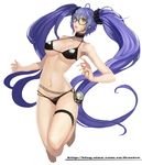  absurdres barefoot bikini blue_hair choker facial_mark frostce highres long_hair navel skull solo swimsuit thigh_strap twintails very_long_hair yellow_eyes 