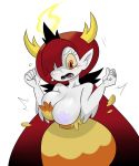  5_fingers blush breasts clothing crown demon dress egnahcio female front_view frown hair hair_over_eye hekapoo horn humanoid light_skin long_hair motion_lines nipples orange_eyes pale_skin pointy_ears portrait purple_nipples red_hair simple_background solo standing star_vs._the_forces_of_evil surprise sweat sweatdrop three-quarter_portrait torn_clothing wardrobe_malfunction white_background white_skin yellow_clothing yellow_sclera 