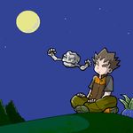  1boy artist_request brown_hair geodude gym_leader moon night oddish pokemon pokemon_(game) pokemon_frlg sitting takeshi_(pokemon) 