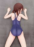  ass azusa_(sukumizuya) blue_eyes brown_hair from_behind highres long_hair one-piece_swimsuit original school_swimsuit solo swimsuit twintails 