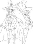  arm_up belt boots breasts cape cape_removed character_sheet choker cleavage closed_eyes cosmic_bear detached_sleeves greyscale hat holding_up lineart little_witch_academia looking_at_viewer medium_breasts monochrome navel navel_cutout pleated_skirt shiny_chariot short_hair skirt smile staff thighhighs wide_sleeves witch_hat 