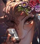 artist_name brown_eyes character_name disney earrings flower furry gazelle_(zootopia) hair_flower hair_ornament heart heart_earrings holding holding_microphone horns jewelry kawacy looking_at_viewer microphone ring smile solo vintage_microphone zootopia 