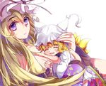  animal_ears blizzomos blonde_hair blush bow breasts child cleavage closed_eyes deviantart_sample fox_ears fox_tail hair_bow hat hat_ribbon image_sample large_breasts long_hair long_sleeves looking_at_viewer mob_cap multiple_girls multiple_tails open_mouth purple_eyes ribbon short_hair simple_background smile tail touhou white_background wide_sleeves yakumo_ran yakumo_yukari younger 