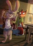  2016 anthro buckteeth canine cute dancing dennyvixen disney duo eyes_closed female fox fur grey_fur happy judy_hopps lagomorph long_ears male mammal nick_wilde orange_fur rabbit smile teeth zootopia 