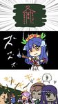  5girls ai_ai_gasa blonde_hair blue_hair comic crazy_eyes emphasis_lines enokorogusa_(flower_knight_girl) flower_knight_girl hair_ribbon hat lavender_(flower_knight_girl) looking_at_viewer multiple_girls ooonibasu_(flower_knight_girl) ribbon sangobana_(flower_knight_girl) shaded_face simple_background speech_bubble spoken_squiggle squiggle suzuran_(flower_knight_girl) translation_request upper_body urushi white_background 