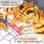  abs anthro blush colored engrish feline fellatio male male/male mammal muscular nude oral pecs sex tiger urakata5x 