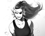  2016 anthro black_and_white bound breasts clothed clothing eye_patch eyewear fangs female fish hair kkhoppang long_hair marine monochrome portrait restrained rope scar sharp_teeth simple_background sketch solo teeth undertale undyne video_games 
