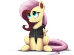  2016 clothed clothing cute equine female feral fluttershy_(mlp) friendship_is_magic fur hair hi_res hoodie looking_up mammal my_little_pony ncmares pegasus pink_hair simple_background sitting smile solo white_background wings yellow_fur 