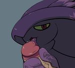  aliasing ambiguous_gender fellatio handjob human licking looking_at_viewer male mammal mismagius nintendo oral penis pok&eacute;mon sex solo_focus tongue tongue_out trapmagius video_games 