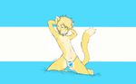  &lt;3 anthro argentina blonde_hair blue_eyes cat clothing collar ear_piercing feline fur hair kiwa_flowcat kneeling male mammal piercing solo thong yellow_fur 