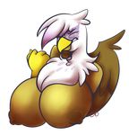  angry avian big_breasts breasts brown_fur feathers female fist friendship_is_magic fur gilda_(mlp) gryphon hair huge_breasts multicolored_hair my_little_pony purple_feathers razzlespup talons teeth two_tone_hair white_feathers wings 