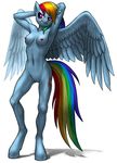 2015 anthro anthrofied areola blue_feathers blue_skin breasts cutie_mark equine feathered_wings feathers female friendship_is_magic fur hair hand_behind_head hi_res mammal multicolored_hair multicolored_tail murskme my_little_pony navel nipples nude pegasus purple_eyes pussy rainbow_dash_(mlp) rainbow_hair rainbow_tail shadow simple_background solo standing white_background wings 
