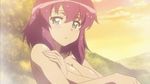  1girl animated animated_gif bath blush breasts cleavage henrietta_de_tristain large_breasts nude outdoors purple_hair short_hair zero_no_tsukaima 