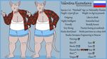  2016 anthro barefoot belly bludermaus breasts cat claws clothed clothing digital_media_(artwork) ear_piercing english_text feline female flannel hairless hi_res lips looking_at_viewer mammal model_sheet navel pawprint piercing shirt shorts slightly_chubby smile solo standing text tongue valentina_kuznetsova 