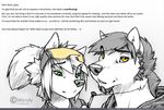  ! 2009 anthro black_nose canine clothed clothing digital_media_(artwork) duo english_text eyebrows eyelashes eyewear facial_hair female glasses goatee green_eyes hair hoodie jewelry looking_at_viewer looking_down male mammal necklace ponytail shirt simple_background text watermark wendy_(wolfy-nail) white_background white_sclera wolf wolfy-nail yellow_eyes 