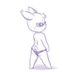  2013 black_and_white bulge butt clothed clothing eyewear fur glasses goggles lagomorph lonbluewolf looking_back male mammal monochrome rabbit simple_background sketch solo underwear white_background white_fur 