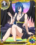  artist_request black_dress black_wings blue_eyes card_(medium) character_name chess_piece dress hair_between_eyes high_school_dxd jewelry kalawarner knight_(chess) long_hair necklace official_art smirk solo trading_card underwear very_long_hair wings yellow_eyes 