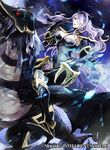  armor black_armor book boots breasts camilla_(fire_emblem_if) cleavage company_name dragon fire_emblem fire_emblem_cipher fire_emblem_if gauntlets gloves hair_over_one_eye high_heels large_breasts lips long_hair marzia_(fire_emblem_if) official_art open_mouth purple_eyes purple_hair red_eyes revenant_knight solo thigh_boots thighhighs wada_sachiko wavy_hair wyvern 