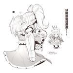  &gt;_&lt; 2girls animal_ears blush carrying chinese closed_eyes ejami greyscale heart hug jealous kiss league_of_legends long_hair lulu_(league_of_legends) monochrome multiple_girls pointy_ears poppy princess_carry signature spikes staff tears translated twintails veigar yordle 