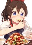  bad_id bad_twitter_id blue_eyes blush brown_hair eating food food_request highres holding holding_spoon idolmaster idolmaster_million_live! narumi_arata plate ponytail rice satake_minako solo spoon 