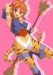  animal_ears breasts breath_of_fire breath_of_fire_ii bustier cat_ears cat_tail facial_mark furry gloves green_eyes groin hashi medium_breasts midriff no_panties no_pants orange_hair pointy_ears red_hair rinpoo_chuan short_hair solo staff tail 