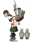  @_@ anchor anchor_symbol ass bad_id bad_twitter_id black_legwear blush boots brown_hair commentary from_behind fubuki_(kantai_collection) full_body green_eyes highres kantai_collection kozou_(rifa) looking_back looking_to_the_side low_ponytail machinery open_mouth panties panty_pull pleated_skirt ponytail pulled_by_self remodel_(kantai_collection) sailor_collar school_uniform serafuku short_ponytail short_sleeves simple_background skirt skirt_pull smokestack solo standing tears underwear undressing white_background white_panties 