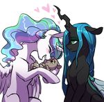  2016 baby boop changeling equine eyeshadow female friendship_is_magic green_eyes horn hybrid lopoddity makeup mammal my_little_pony nose_kiss princess_celestia_(mlp) queen_chrysalis_(mlp) story story_in_description winged_unicorn wings young 