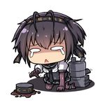  anchor_symbol can canned_food chibi chou-10cm-hou-chan gloves hatsuzuki_(kantai_collection) headband kaiyi kantai_collection lowres open_mouth school_uniform serafuku short_hair skirt solo tears translated 