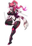 breasts clothing female legwear mammal mask melee_weapon mona_(spittfire) navel ninja pink_hairs raccoon slugbox solo sword thigh_highs weapon 