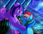  2016 blush duo elzzombie equine eye_contact feathered_wings feathers female friendship_is_magic grass hair hooves horn mammal multicolored_hair my_little_pony outside pegasus rainbow_dash_(mlp) rainbow_hair smile twilight_sparkle_(mlp) winged_unicorn wings 