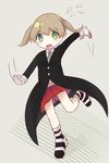  absurdres blonde_hair blush boots colorized cowfee gloves green_eyes highres jacket maka_albarn miniskirt necktie skirt solo soul_eater twintails 
