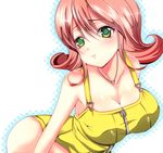  bottomless breasts cleavage final_fantasy final_fantasy_viii flipped_hair green_eyes jewelry necklace overalls sakurada_mei selphie_tilmitt short_hair skirt solo white_background yellow_skirt 