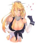  armor bangs bare_shoulders blonde_hair blurry breast_hold breasts cleavage closed_mouth condom condom_in_mouth condom_wrapper cropped_legs dust_(394652411) flipped_hair front-tie_top garter_straps gloves gorget hair_between_eyes hat headgear heart highres iowa_(kantai_collection) kantai_collection large_breasts light_smile long_hair looking_at_viewer mouth_hold multicolored multicolored_eyes navel one_eye_closed purple_eyes raised_eyebrows sidelocks simple_background smile solo spoken_heart star star-shaped_pupils symbol-shaped_pupils upper_body white_background yellow_eyes 