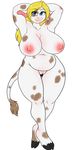  big_breasts big_butt blonde_hair blue_eyes bovine breasts butt cattle curvaceous female hair hands_behind_head huge_breasts huge_butt looking_at_viewer mammal pussy skidd slightly_chubby smile solo thick_thighs voluptuous wide_hips 