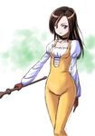  bodysuit breasts brown_hair cleavage final_fantasy final_fantasy_ix garnet_til_alexandros_xvii highres holding holding_wand long_hair o223 orange_bodysuit small_breasts solo wand 