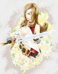  absurdres armor beatrix belt breasts brown_hair cleavage eyepatch final_fantasy final_fantasy_ix gloves highres hiiragi_ren large_breasts long_hair pantyhose red_eyes solo sword weapon 