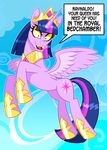  ! 2015 armor black_eyes cloud crown curtsibling cutie_mark detailed_background digital_media_(artwork) english_text equestibooru_girls equine eyebrows eyelashes fangs female friendship_is_magic fur hair horn horse mammal multicolored_hair my_little_pony nazi open_mouth parody pony purple_fur sky solo speech_bubble star swastika teeth text tongue twilight_sparkle_(mlp) two_tone_hair watermark winged_unicorn wings yellow_sclera 