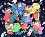  &gt;:) :3 bad_id bad_pixiv_id black_hair boots brothers denim finger_gun hand_behind_head haori heart heart_in_mouth highres hood hoodie japanese_clothes jeans jerry_can kneehighs knees_to_chest loafers male_focus matsuno_choromatsu matsuno_ichimatsu matsuno_juushimatsu matsuno_karamatsu matsuno_osomatsu matsuno_todomatsu messy_hair multiple_boys open_mouth osomatsu-kun osomatsu-san pants pants_rolled_up sandals sextuplets shoes shooting_star shorts siblings sleeves_past_wrists slippers smile sneakers star_(sky) track_pants v-shaped_eyebrows white_legwear yai_(hachihito) 