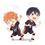  arm_up artist_name bad_id bad_pixiv_id black_eyes black_hair blush chibi clenched_hands closed_eyes clothes_writing fist_pump haikyuu!! hinata_shouyou kageyama_tobio knee_pads looking_away male_focus mery_(apfl0515) multiple_boys open_mouth orange_hair shadow shoes shorts signature smile sneakers sportswear standing tsurime volleyball_uniform white_background 