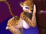  2016 3d_(artwork) anthro areola big_breasts big_butt black_nose blue_eyes blx24 breasts brown_fur butt cgi digital_media_(artwork) feline female fur hi_res hindpaw leopard looking_at_viewer mammal nails nipples paws smile solo spots thick_thighs white_fur yellow_fur 