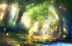  bush capelet crystal dappled_sunlight dress forest grass light_particles long_hair nature original pond ponytail sakimori_(hououbds) scenery solo standing sunlight tree very_long_hair water wind 