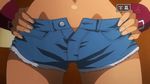  american_flag_bikini animated animated_gif bouncing_breasts breasts cleavage large_breasts midriff mito_ikumi shokugeki_no_souma shorts tan_skin 